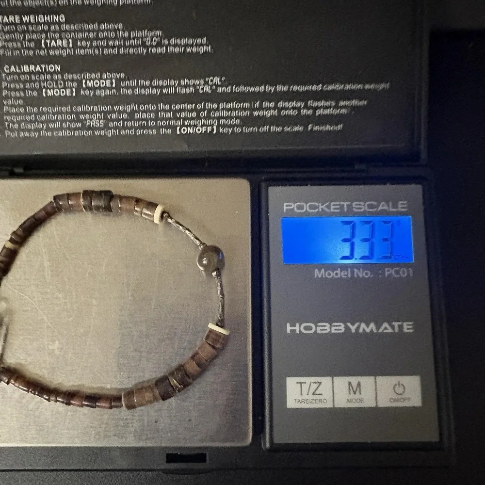 Vintage Heishi Bracelet w/ Stone Bead 6 inches Authentic
